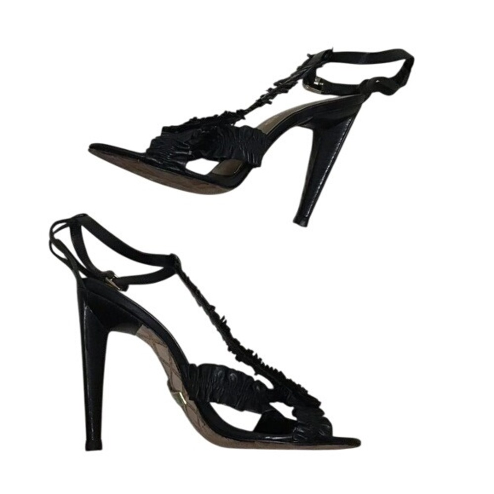 Lamb Womens Black Leather Adjustable Strap Stiletto Ruffle look‎ Sandals Size 7M